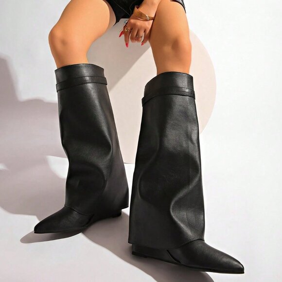 Black Casual Women's Western Knee-High Leggings - Picture 3 of 5